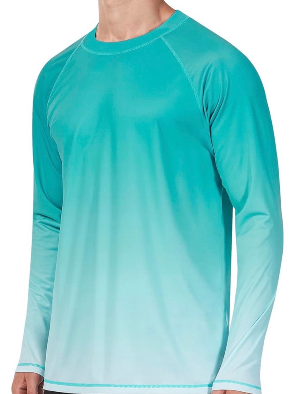Men's Long-Sleeve Swim Rash Guard in Teal Ombre
